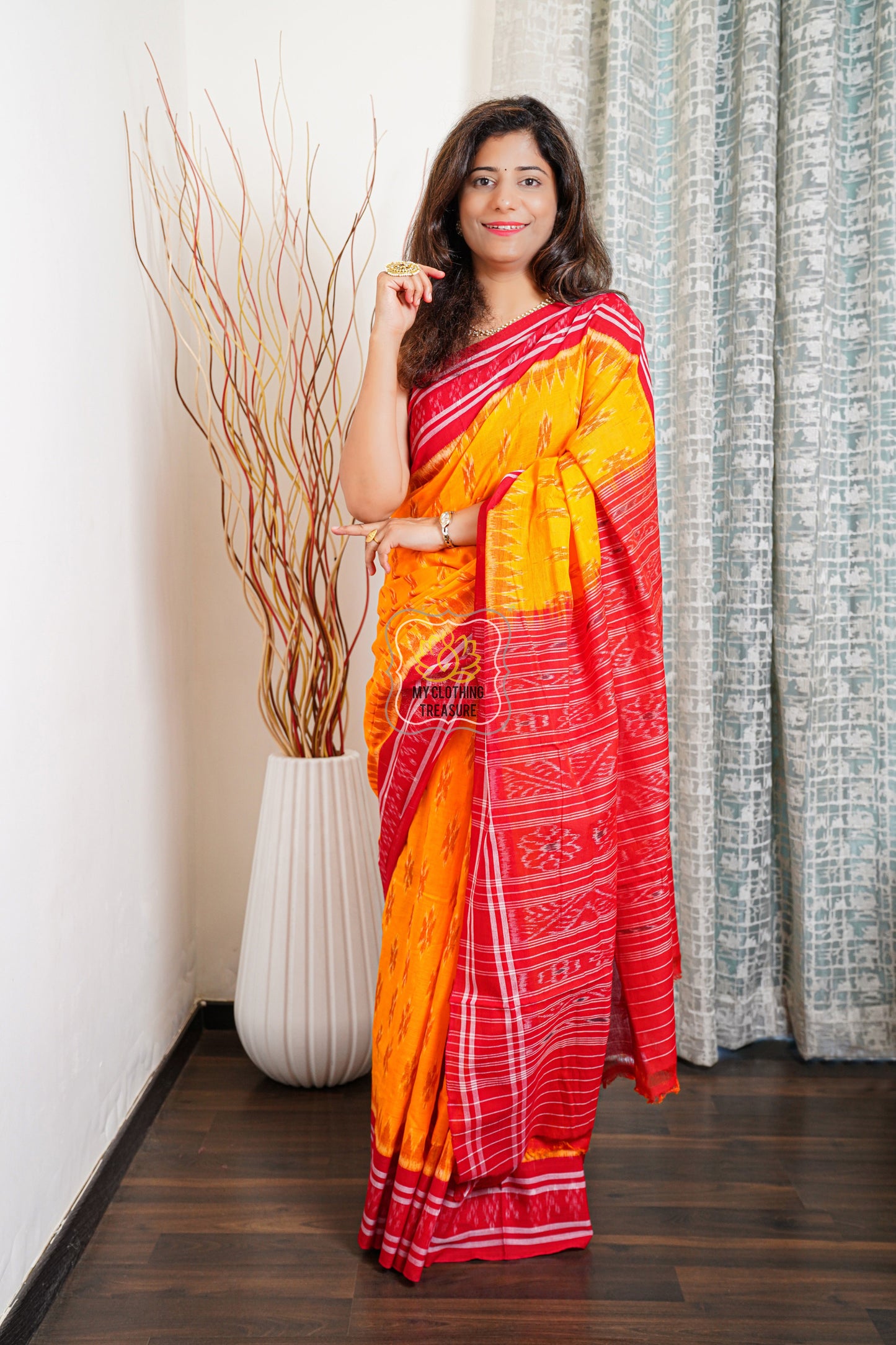 Odisha Ikkat Khandua Cotton Saree - Yellow