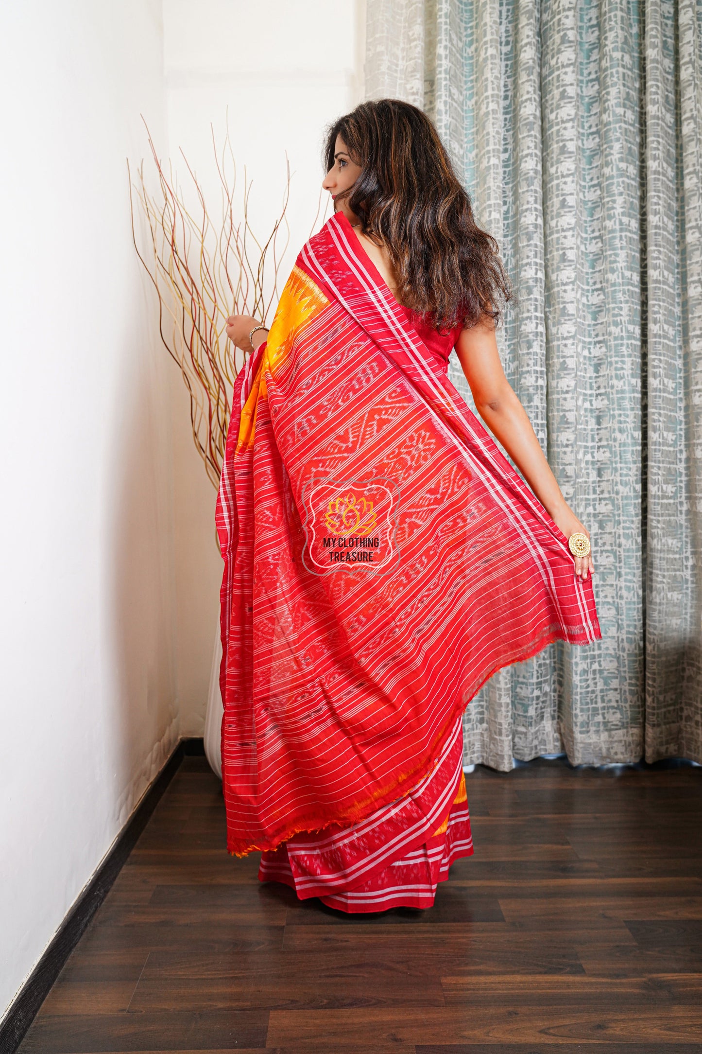 Odisha Ikkat Khandua Cotton Saree - Yellow