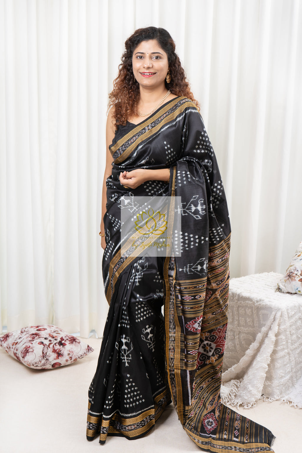 Odisha Ikkat Khandua Silk Saree - Black