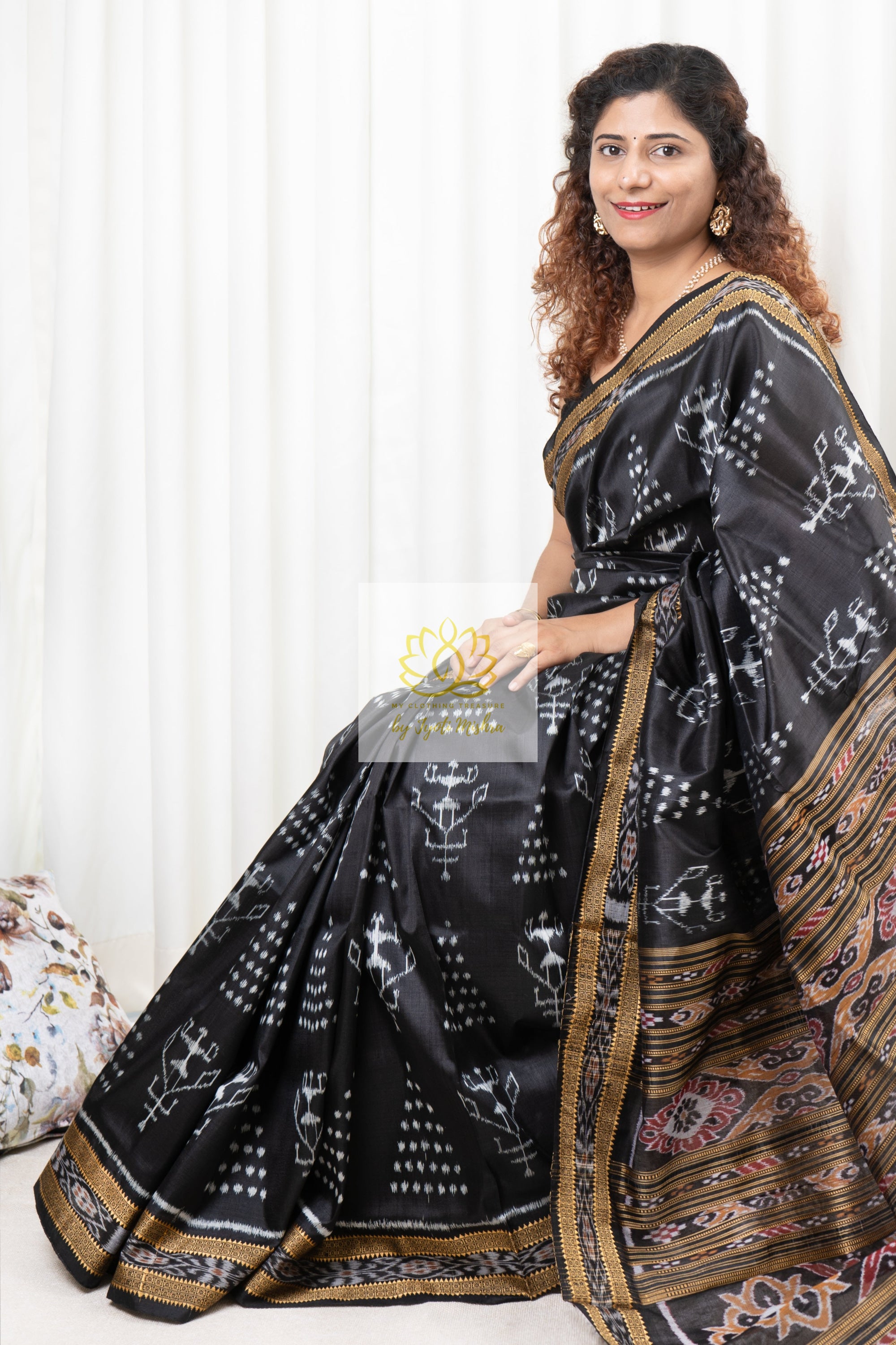 Odisha Ikkat Khandua Silk Saree - Black