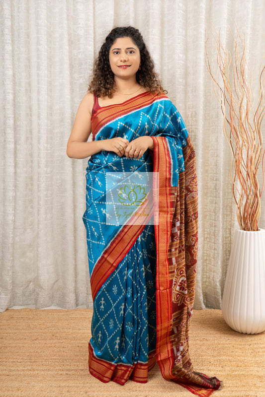 Odisha Ikkat Khandua Silk Saree Bright Blue Saree