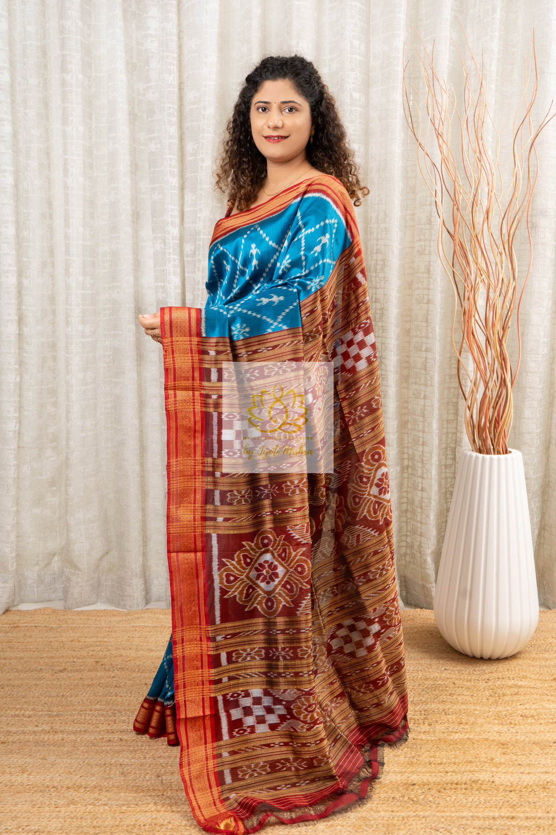 Odisha Ikkat Khandua Silk Saree Bright Blue Saree