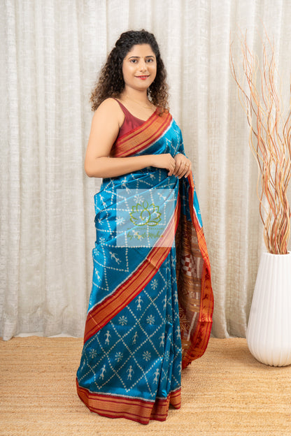 Odisha Ikkat Khandua Silk Saree Bright Blue Saree