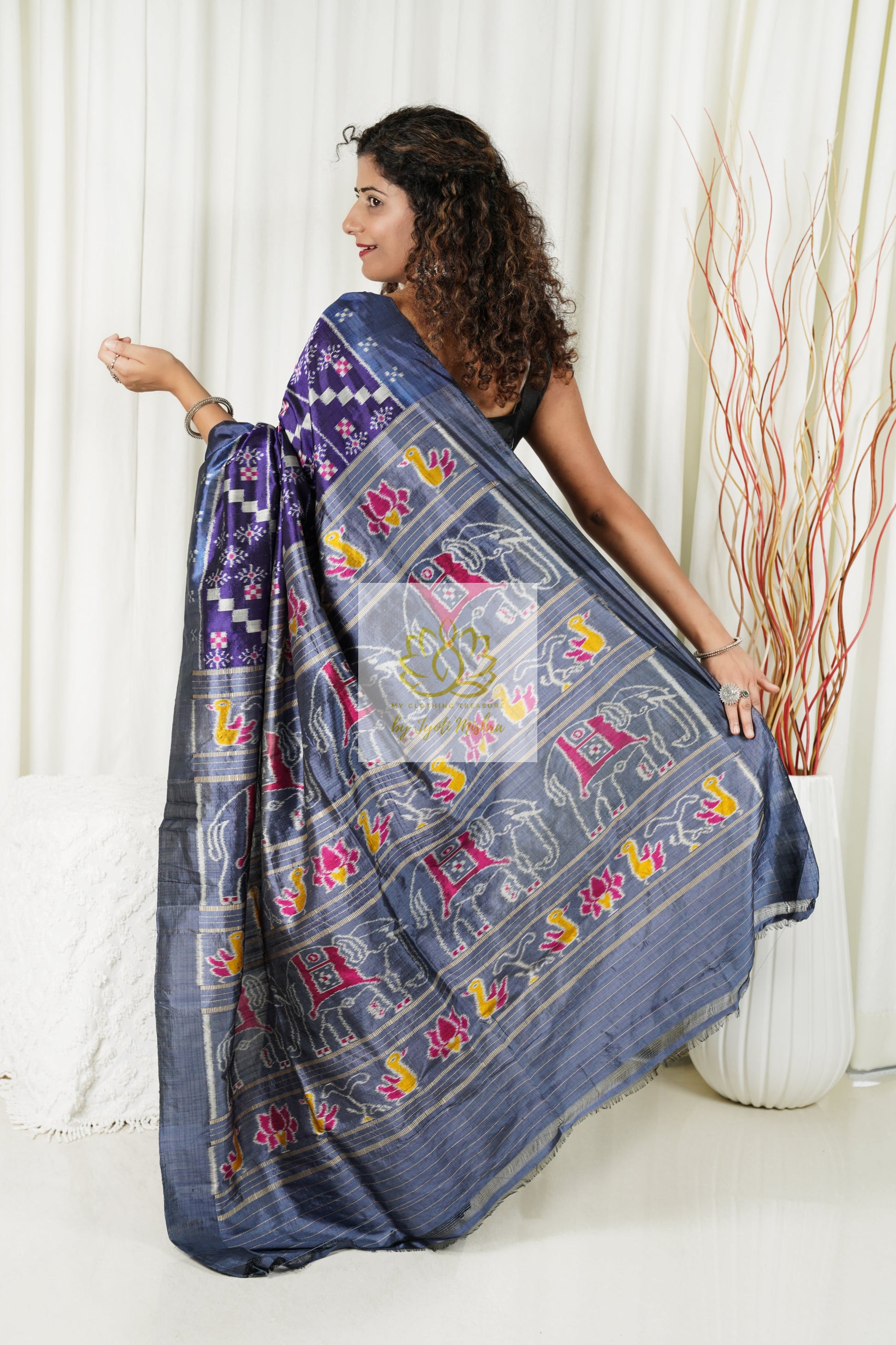 Odisha Ikkat Khandua Silk Saree- Indigo Saree