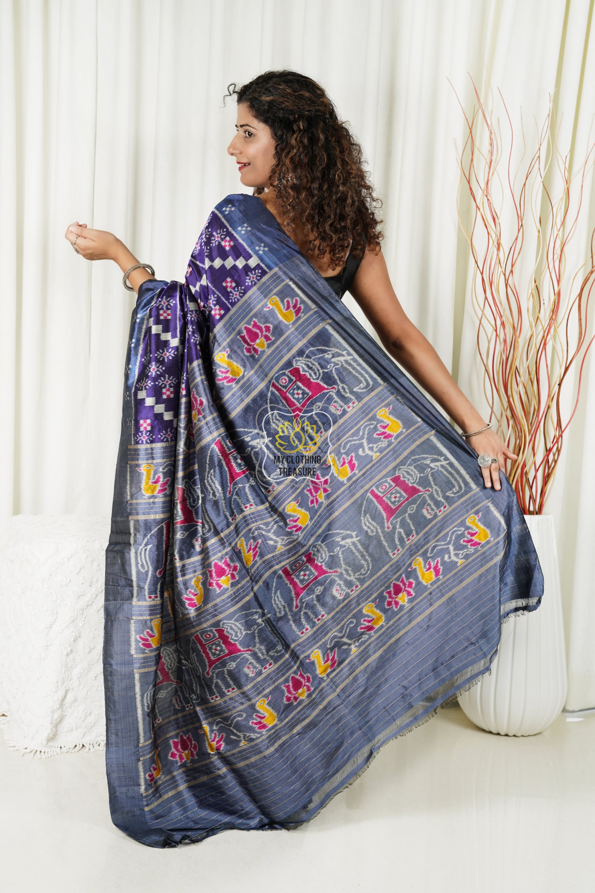 Odisha Ikkat Khandua Silk Saree- Indigo Saree