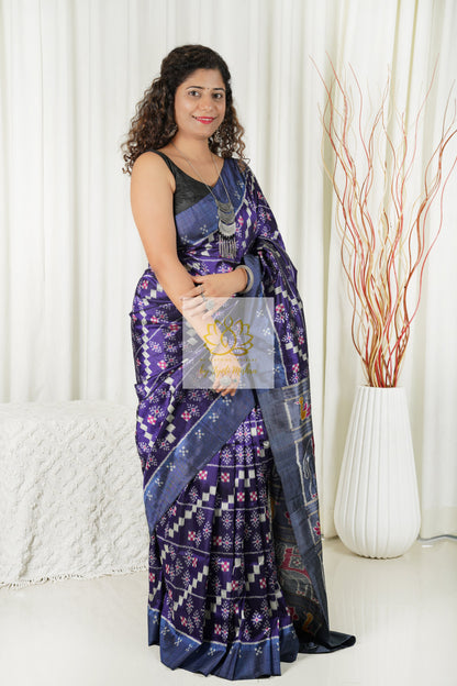 Odisha Ikkat Khandua Silk Saree- Indigo Saree