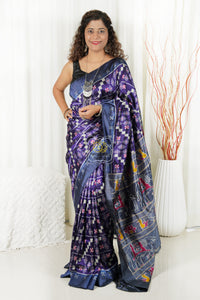 Odisha Ikkat Khandua Silk Saree- Indigo Saree