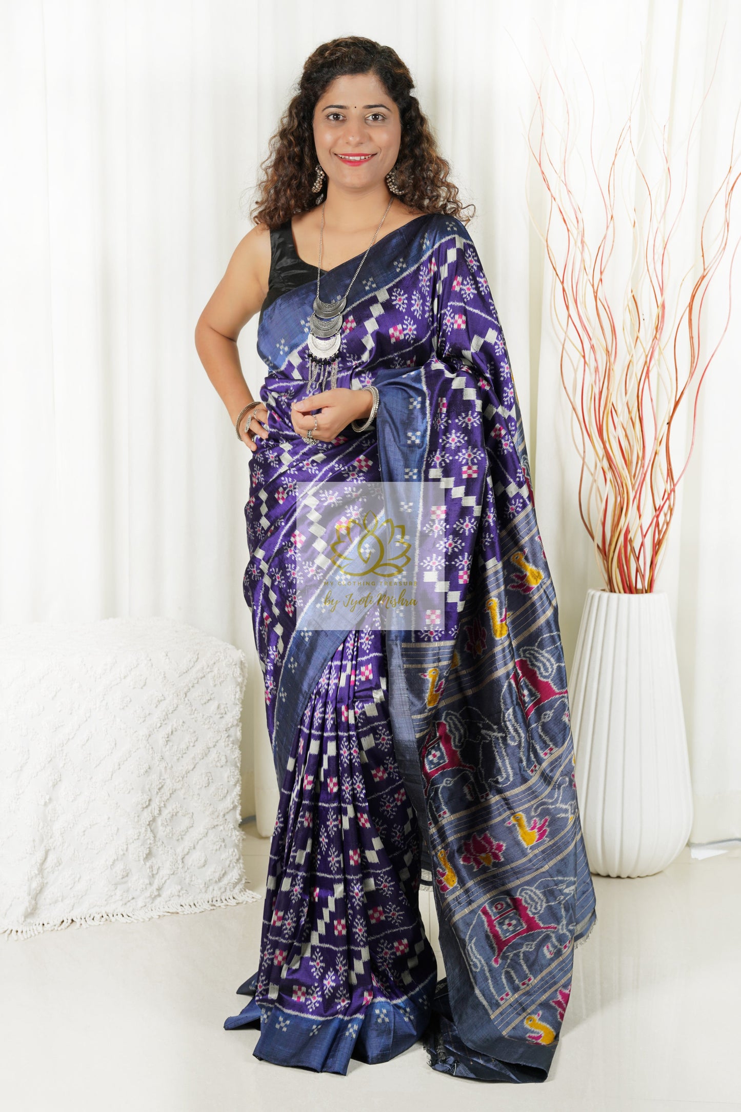 Odisha Ikkat Khandua Silk Saree- Indigo Saree