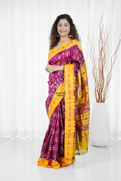 Odisha Ikkat Khandua Silk Saree - Magenta