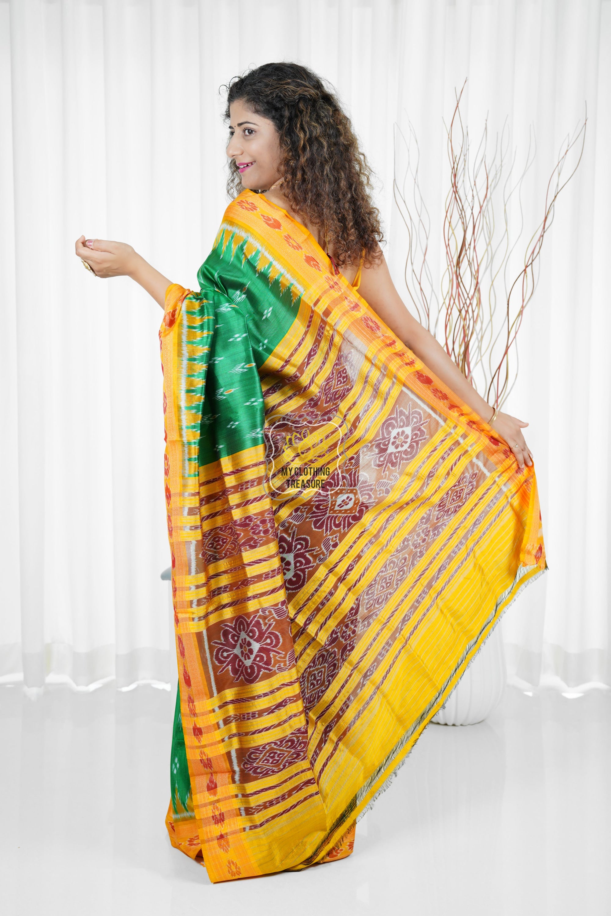 Odisha Ikkat Khandua Silk Saree - Mayura Chandrika- Green