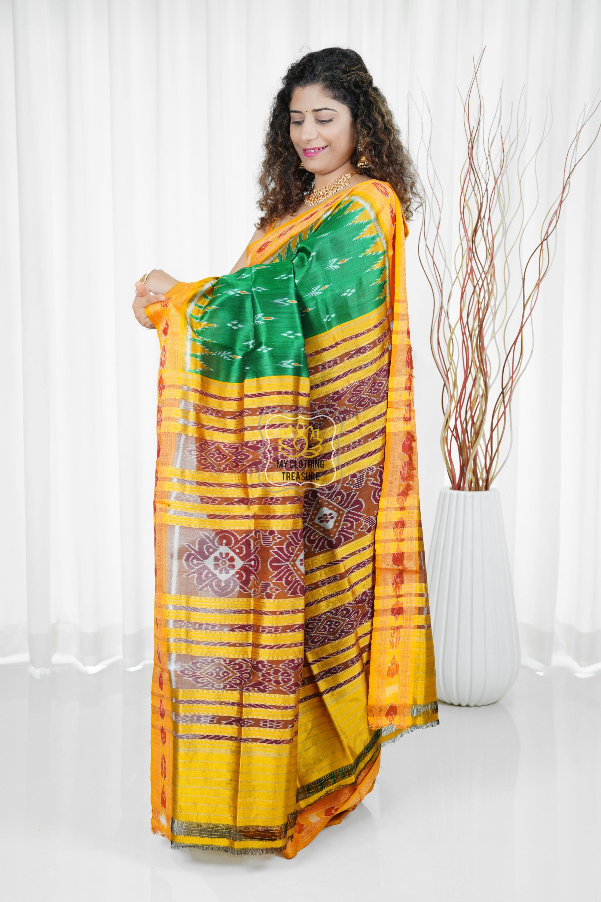 Odisha Ikkat Khandua Silk Saree - Mayura Chandrika- Green