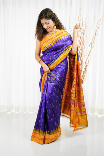 Odisha Ikkat Khandua Silk Saree - Mayura Chandrika- Royal Purple