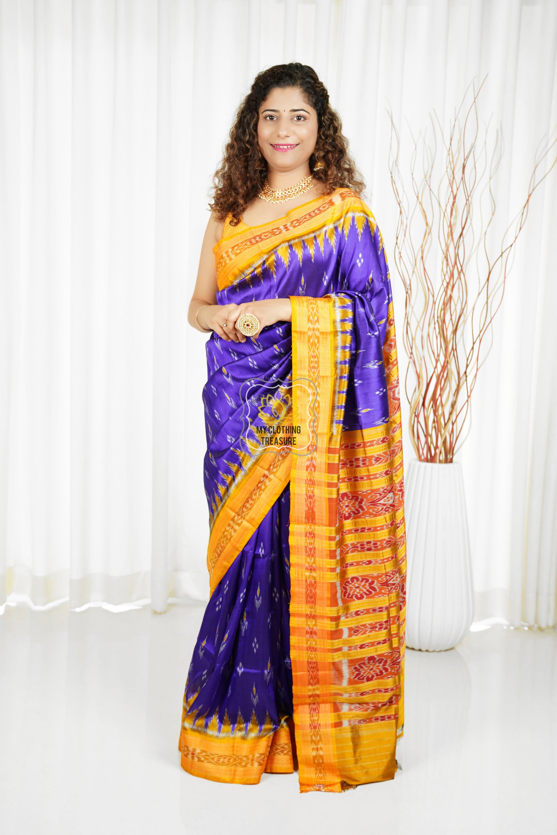 Odisha Ikkat Khandua Silk Saree - Mayura Chandrika- Royal Purple