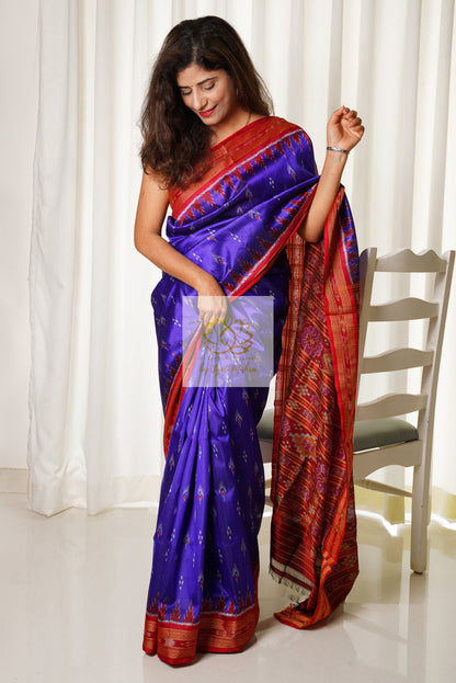 Odisha Ikkat Khandua Silk Saree - Mayura Chandrika- Royal Purple