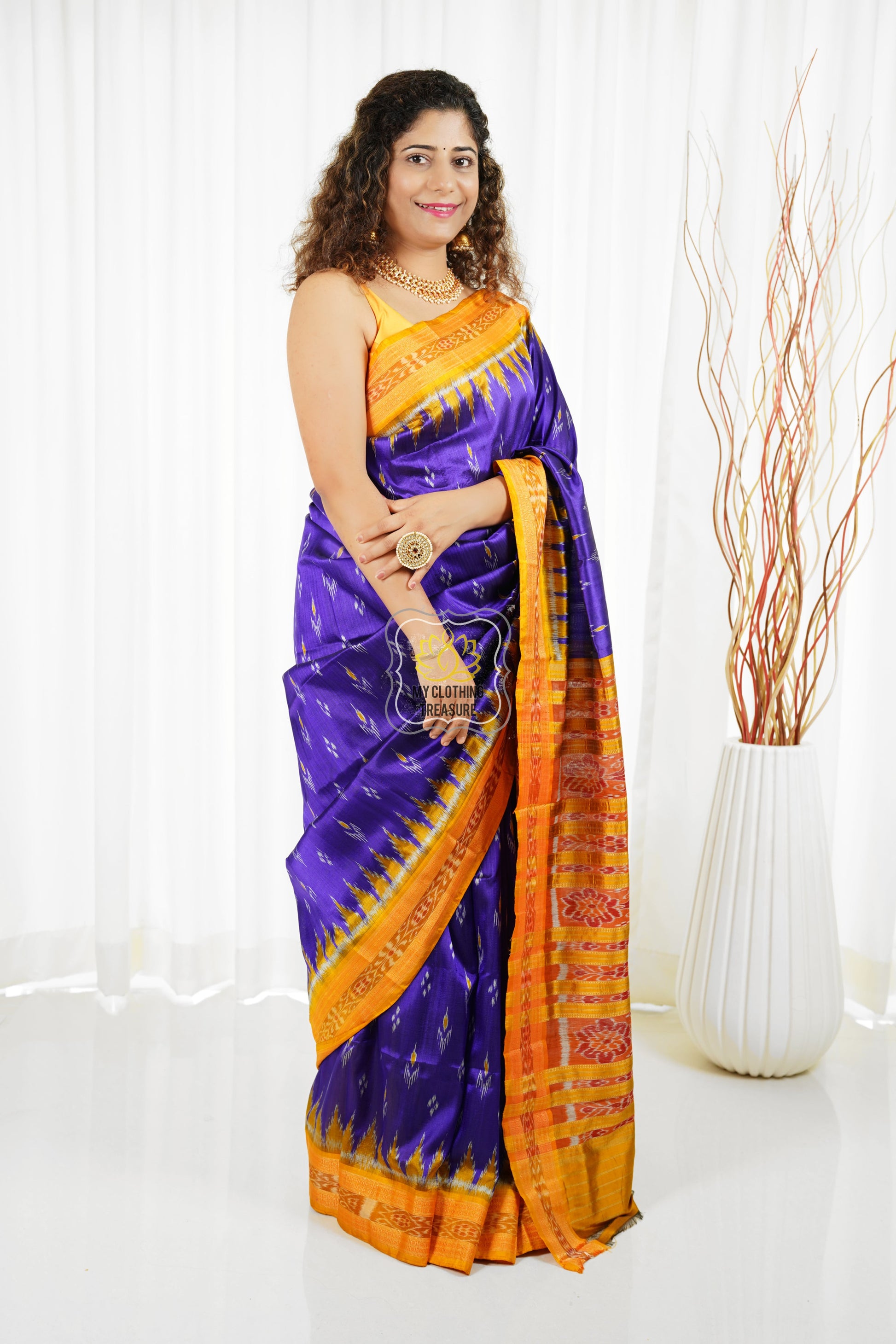 Odisha Ikkat Khandua Silk Saree - Mayura Chandrika- Royal Purple