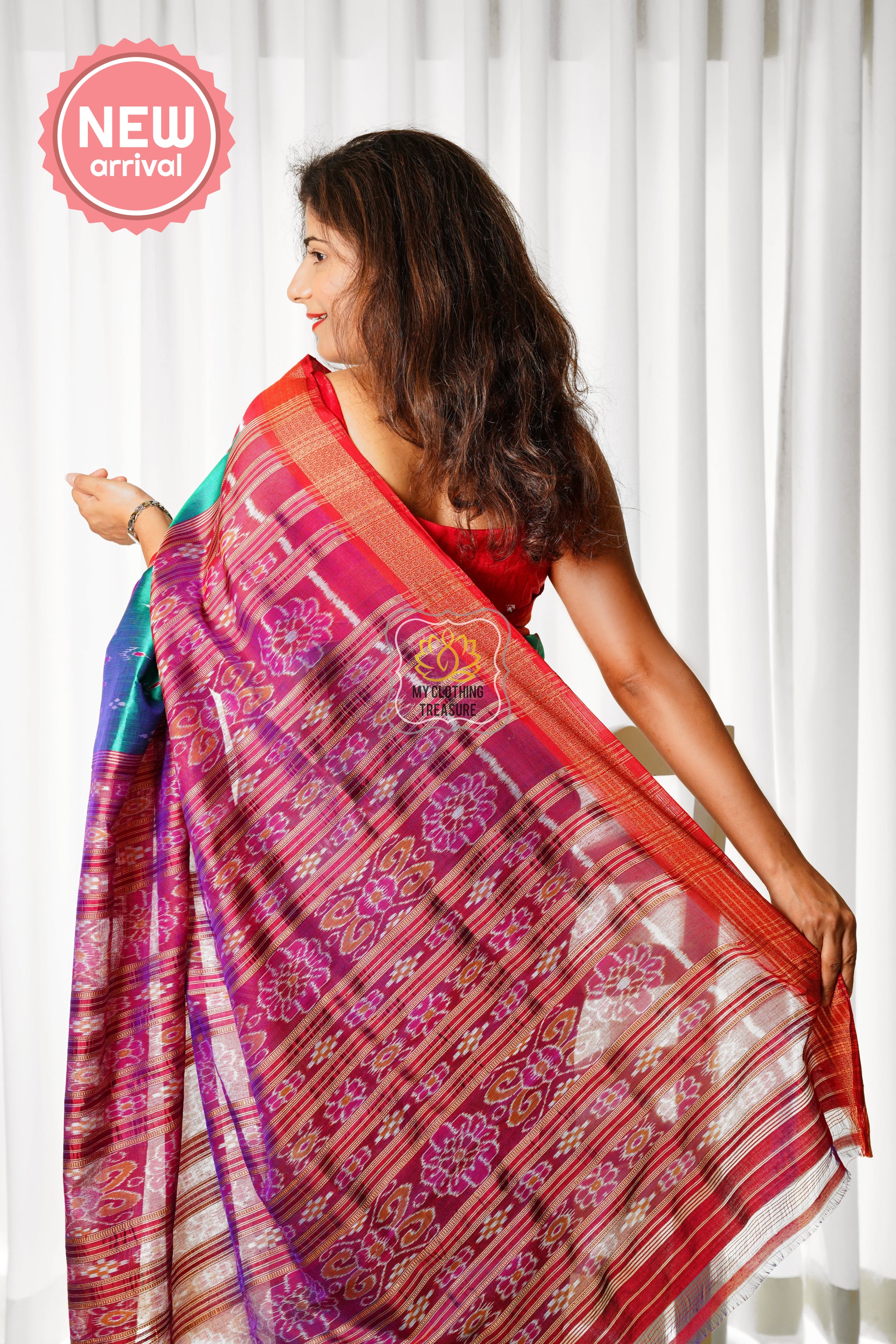 Odisha Ikkat Khandua Silk Saree - Mayura Chandrika- Shot Green