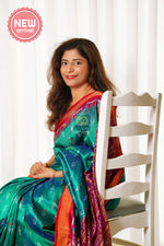 Load image into Gallery viewer, Odisha Ikkat Khandua Silk Saree - Mayura Chandrika- Shot Green
