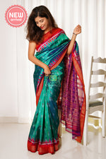 Load image into Gallery viewer, Odisha Ikkat Khandua Silk Saree - Mayura Chandrika- Shot Green
