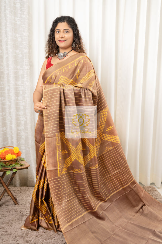 Odisha Ikkat Khandua Silk Saree- Soft brown Saree