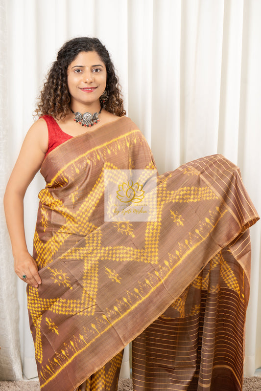 Odisha Ikkat Khandua Silk Saree- Soft brown Saree