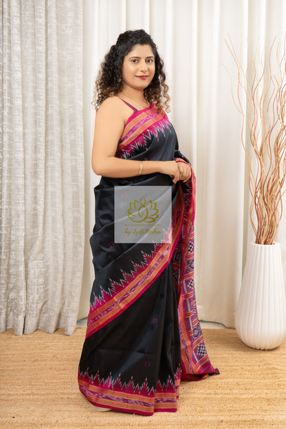 Odisha Ikkat Pure Khandua Silk Saree - Black Saree