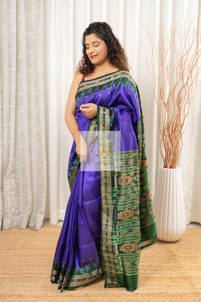 Odisha Ikkat Pure Khandua Silk Saree - Indigo Saree