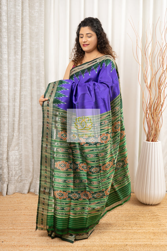 Odisha Ikkat Pure Khandua Silk Saree - Indigo Saree