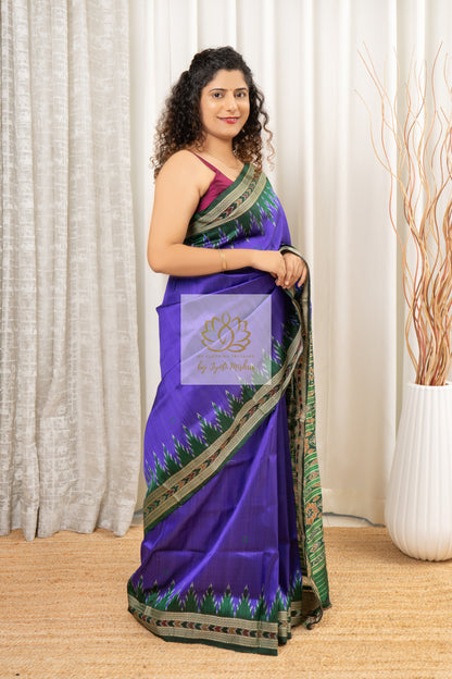 Odisha Ikkat Pure Khandua Silk Saree - Indigo Saree