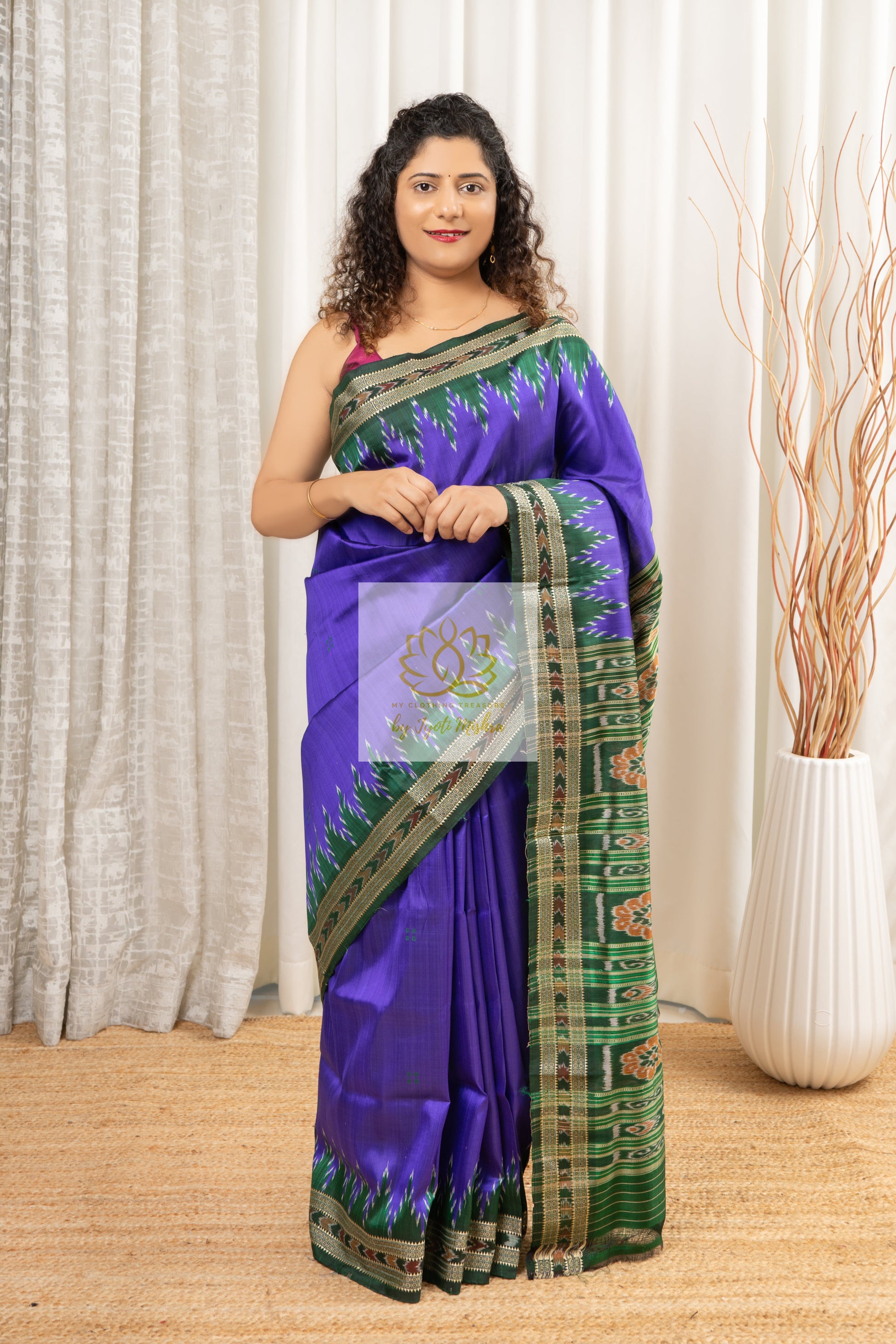 Odisha Ikkat Pure Khandua Silk Saree - Indigo Saree
