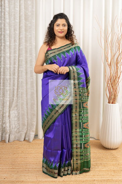 Odisha Ikkat Pure Khandua Silk Saree - Indigo Saree