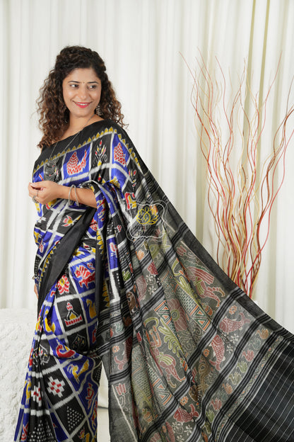 Odisha Ikkat Pure Silk Saree-Black Nabakothi Saree