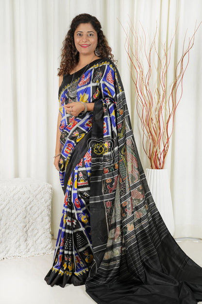 Odisha Ikkat Pure Silk Saree-Black Nabakothi Saree