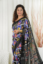 Load image into Gallery viewer, Odisha Ikkat Pure Silk Saree-Black Nabakothi Saree
