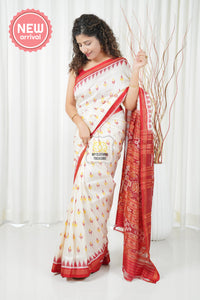 Odisha Ikkat Pure Silk Saree - Off White