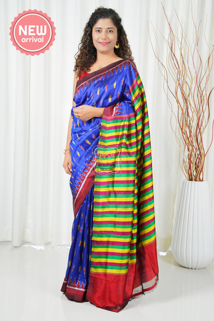 Odisha Ikkat Pure Silk Saree - Tulips On Royal Blue