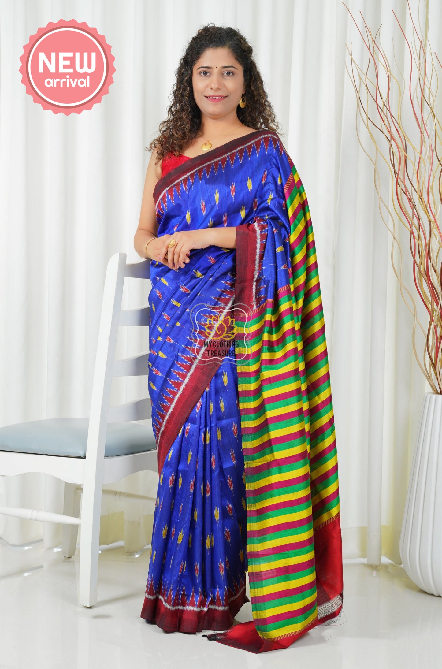 Odisha Ikkat Pure Silk Saree - Tulips On Royal Blue