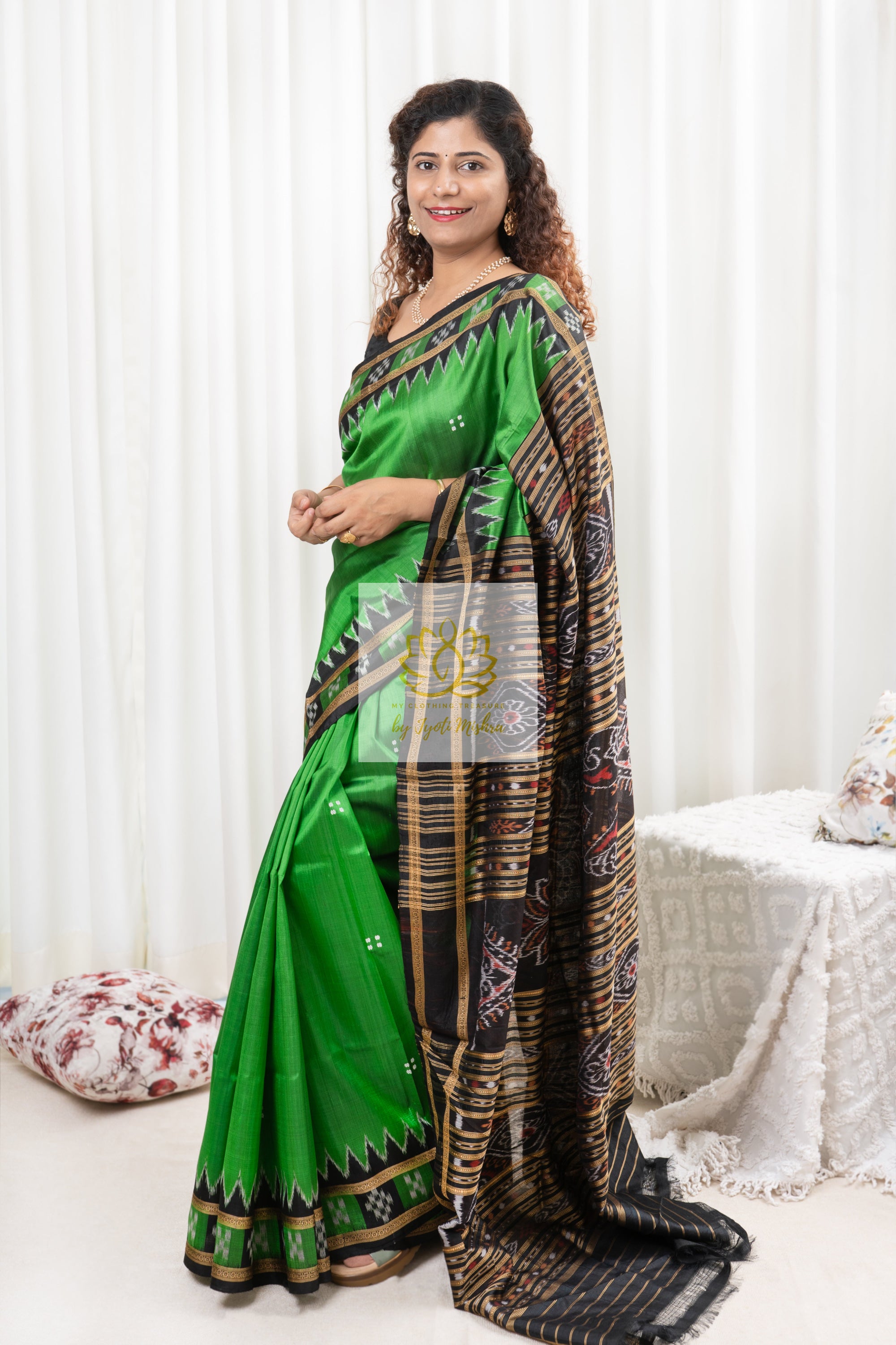 Pasapali Border Khandua Ikkat Silk Saree - Green