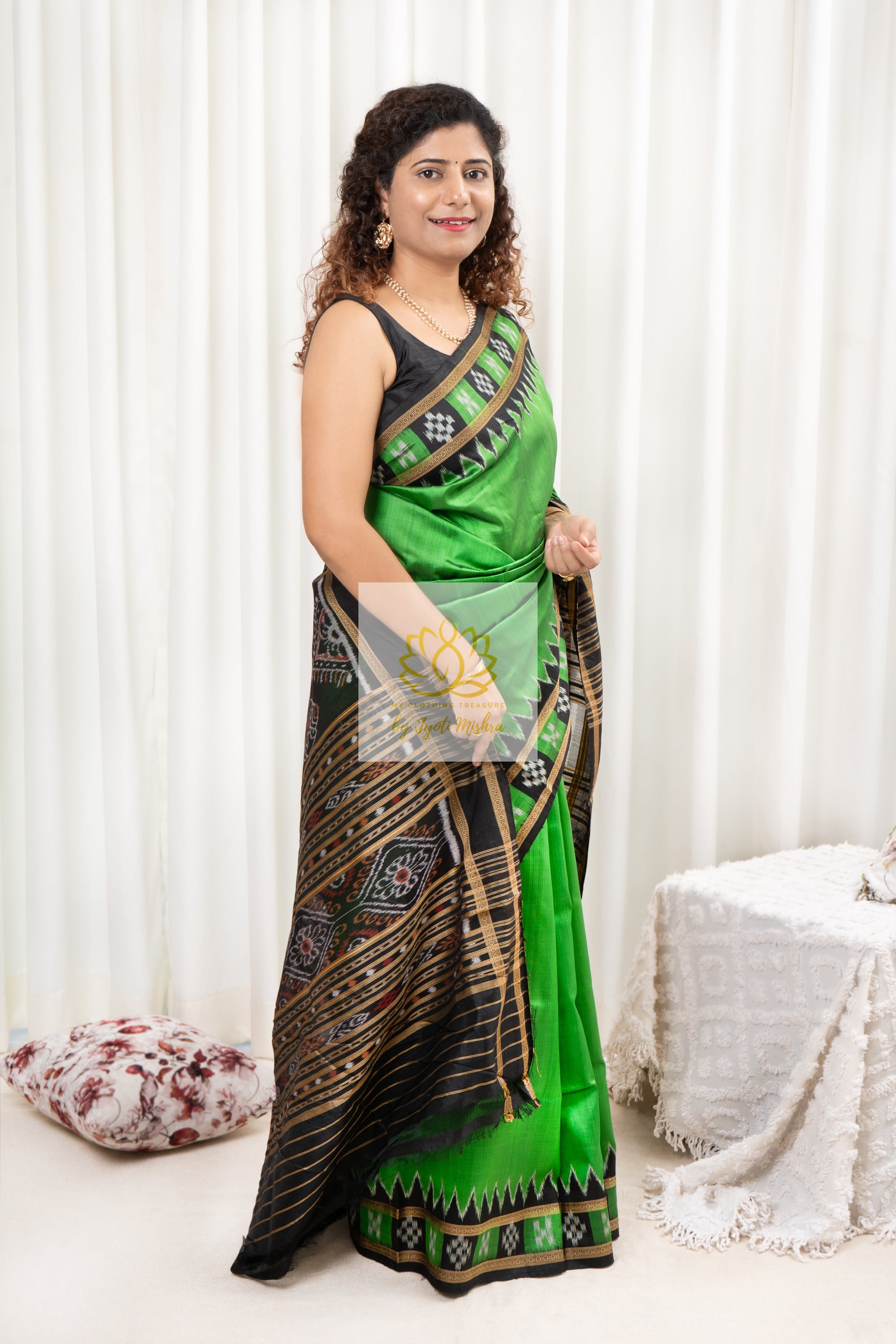 Pasapali Border Khandua Ikkat Silk Saree - Green