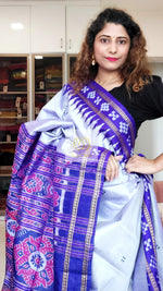 Load image into Gallery viewer, Pasapali Border Khandua Silk Saree - Silver
