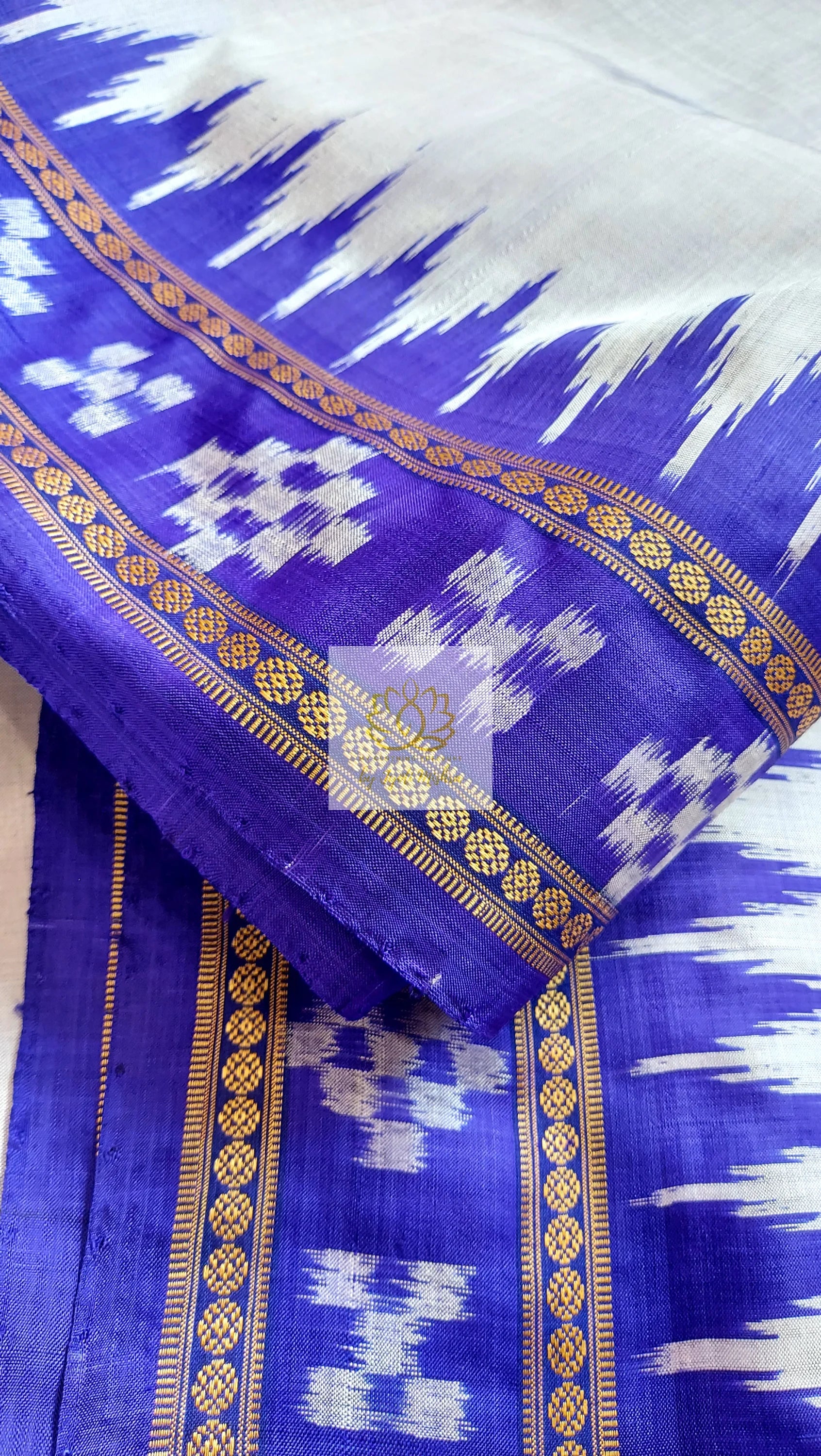 Pasapali Border Khandua Silk Saree - Silver