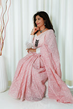 Load image into Gallery viewer, Kota Cotton Saree With Tepchi Chikankaari Work- Light Peachy Pink
