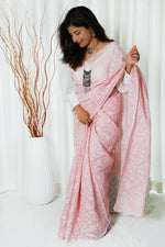 Load image into Gallery viewer, Kota Cotton Saree With Tepchi Chikankaari Work- Light Peachy Pink
