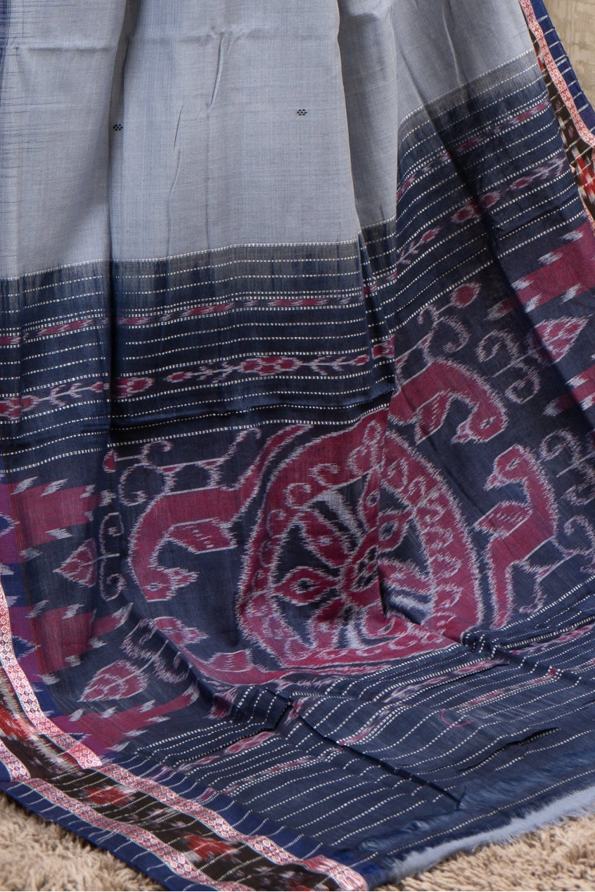 Plain Body Khandua Cotton Saree -Cement Grey