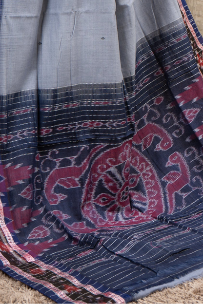 Plain Body Khandua Cotton Saree -Cement Grey