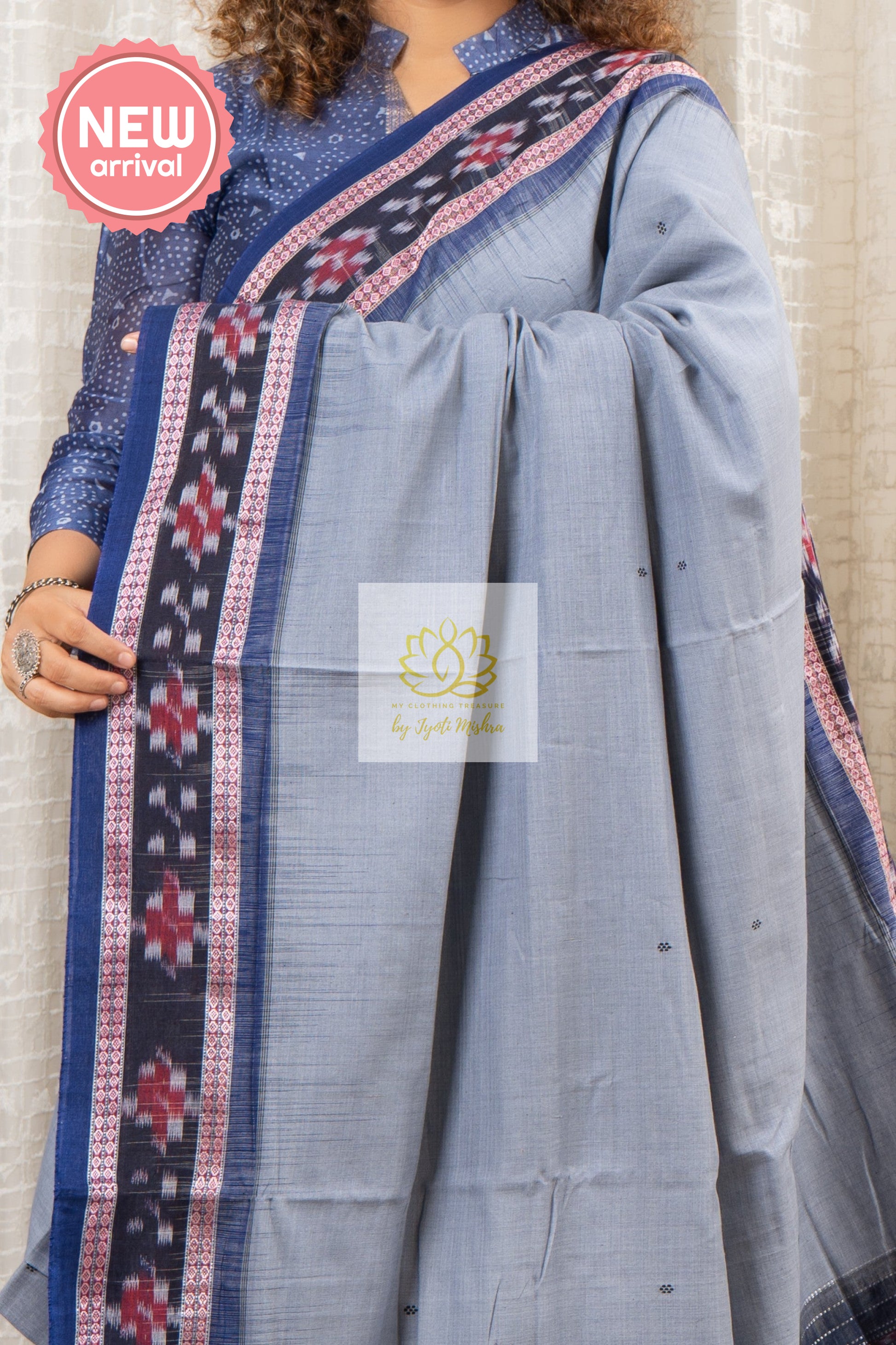 Plain Body Khandua Cotton Saree -Cement Grey Saree