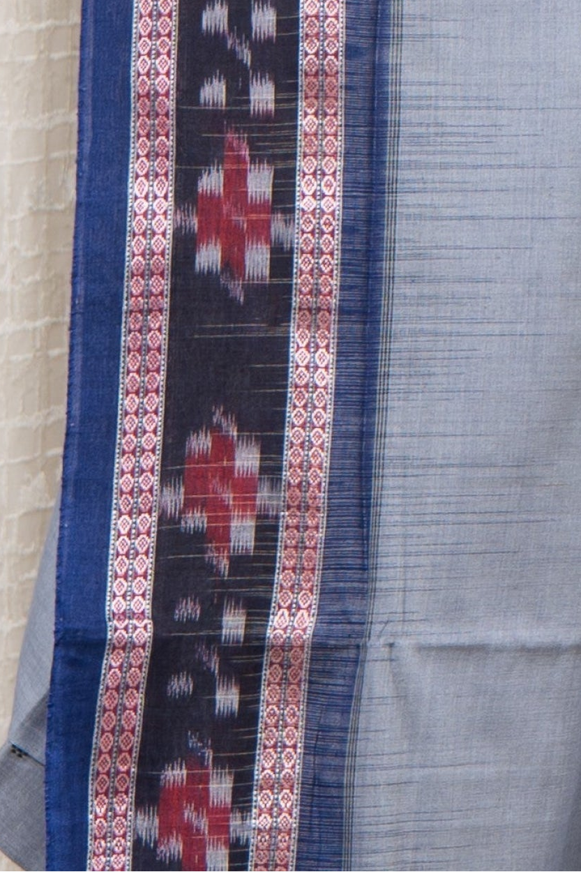 Plain Body Khandua Cotton Saree -Cement Grey