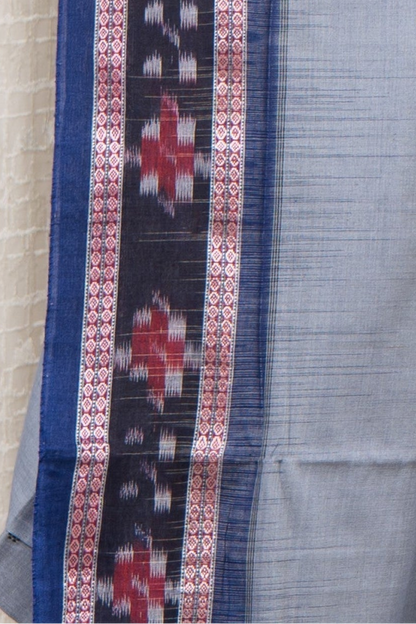 Plain Body Khandua Cotton Saree -Cement Grey