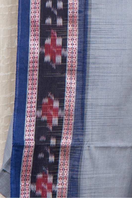 Plain Body Khandua Cotton Saree -Cement Grey
