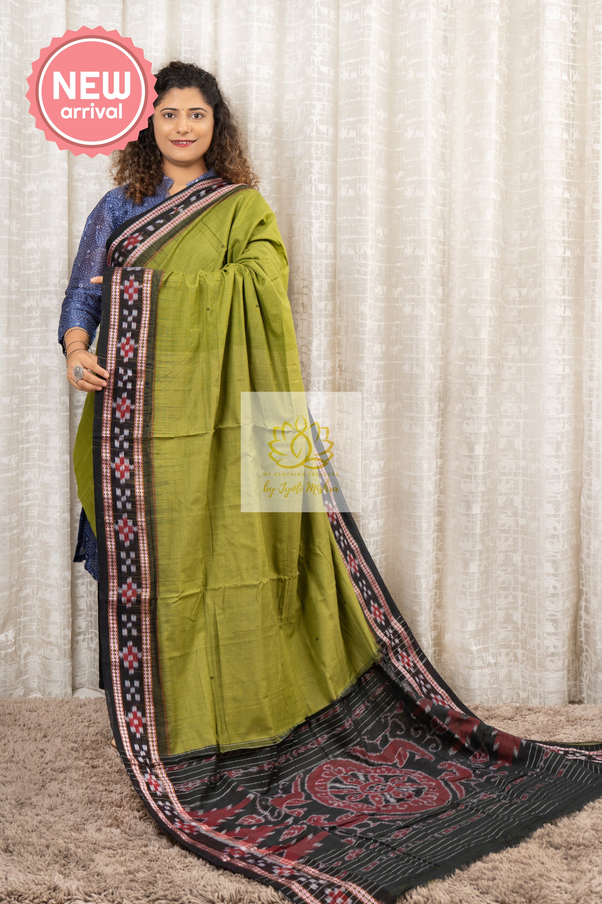 Plain Body Khandua Cotton Saree - Olive Saree
