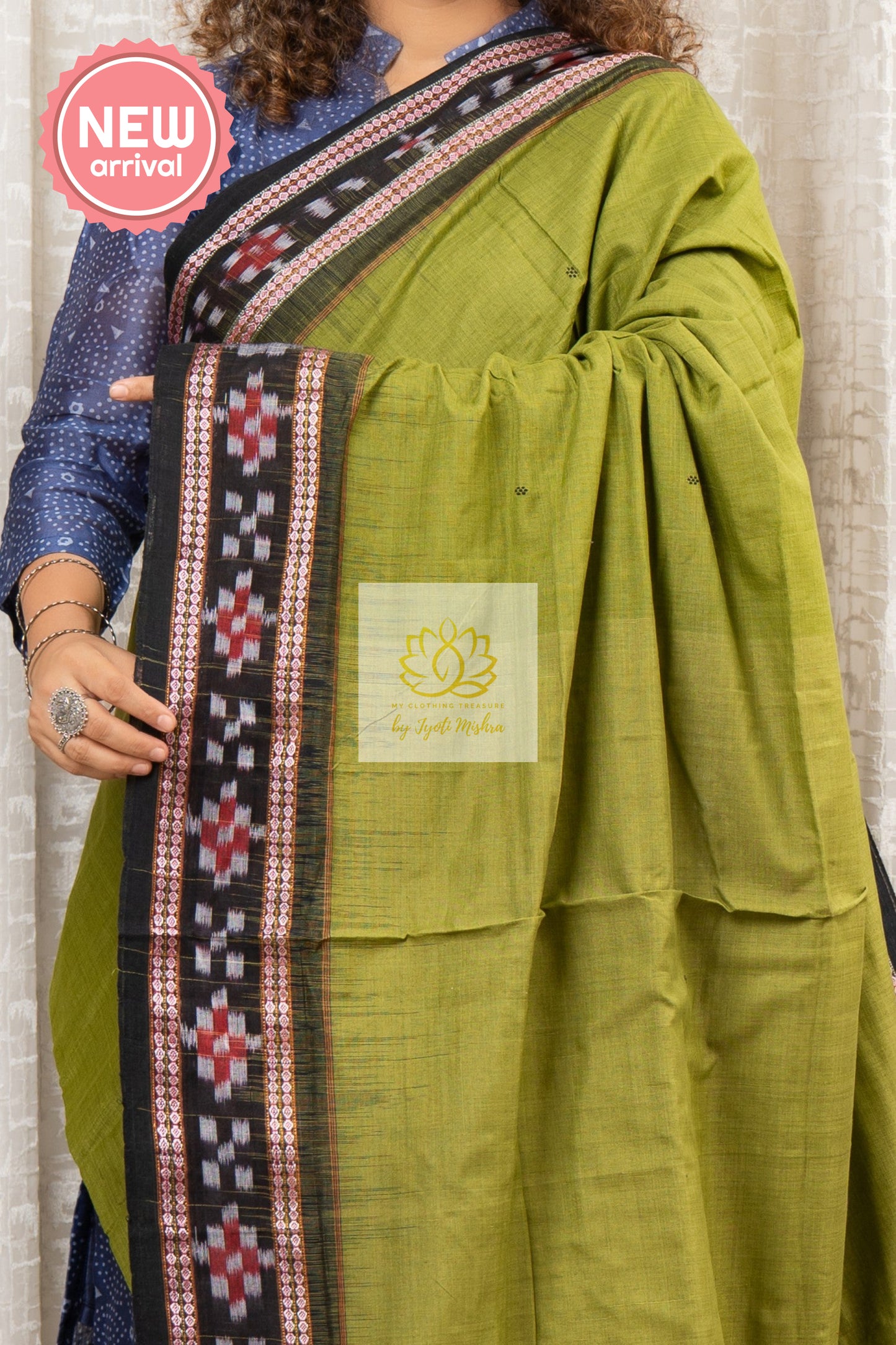Plain Body Khandua Cotton Saree - Olive Saree